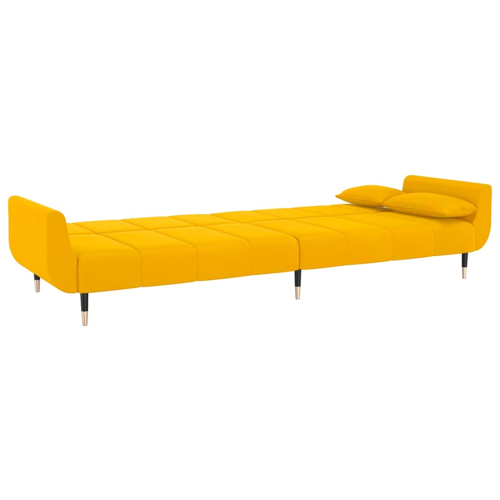 Sofá-cama 2 lugares com duas almofadas veludo amarelo