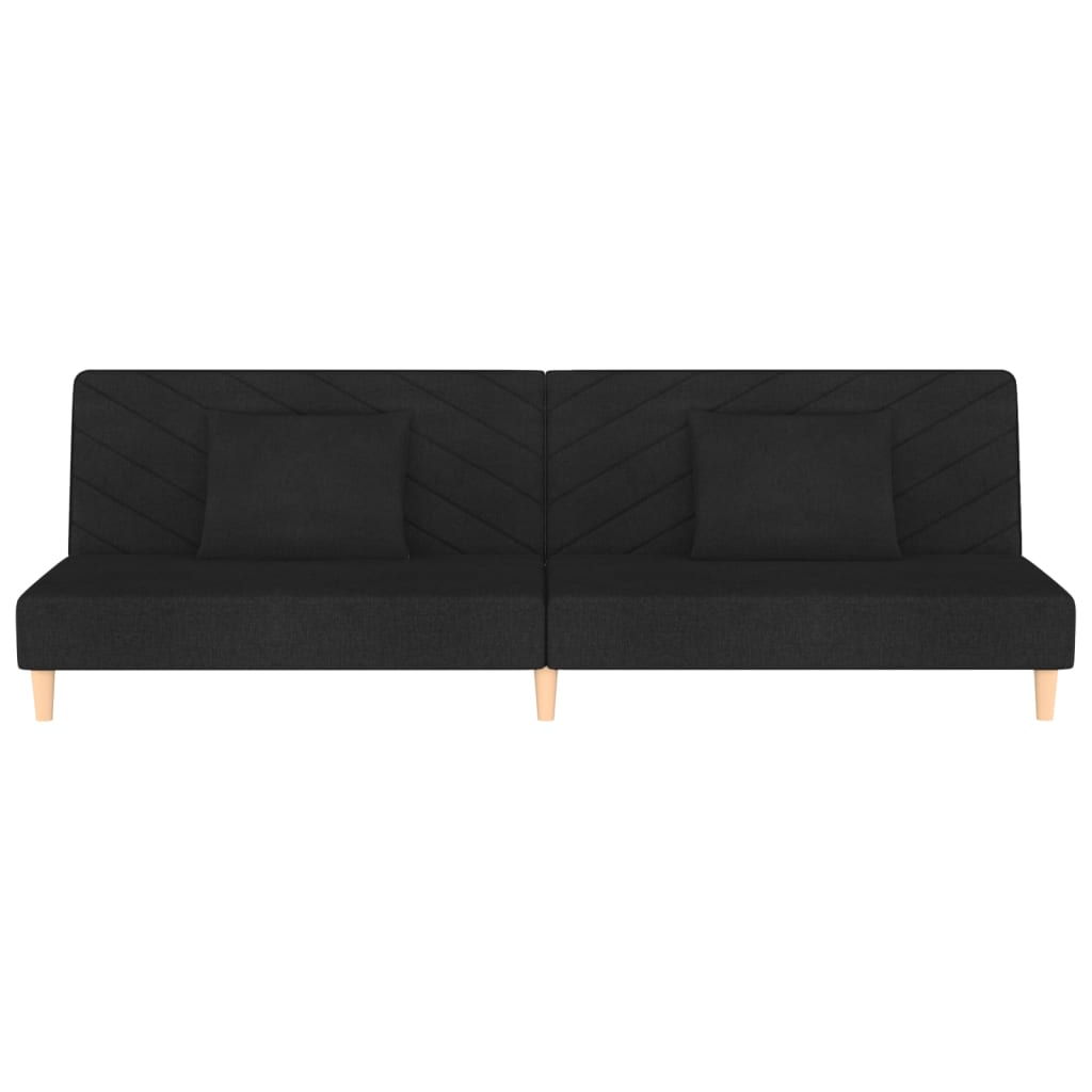 Sofá Cama Justine  - De 2 Lugares - Com 2 Almofadas - Cor Preto - Estrutura em Madeira, Acolchoado em Espuma e Estofamento em Tecido - 200x84,5-100x69-32 cm - Design Nórdico