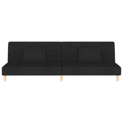 Sofá Cama Justine  - De 2 Lugares - Com 2 Almofadas - Cor Preto - Estrutura em Madeira, Acolchoado em Espuma e Estofamento em Tecido - 200x84,5-100x69-32 cm - Design Nórdico