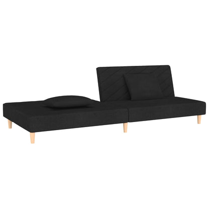 Sofá Cama Justine  - De 2 Lugares - Com 2 Almofadas - Cor Preto - Estrutura em Madeira, Acolchoado em Espuma e Estofamento em Tecido - 200x84,5-100x69-32 cm - Design Nórdico