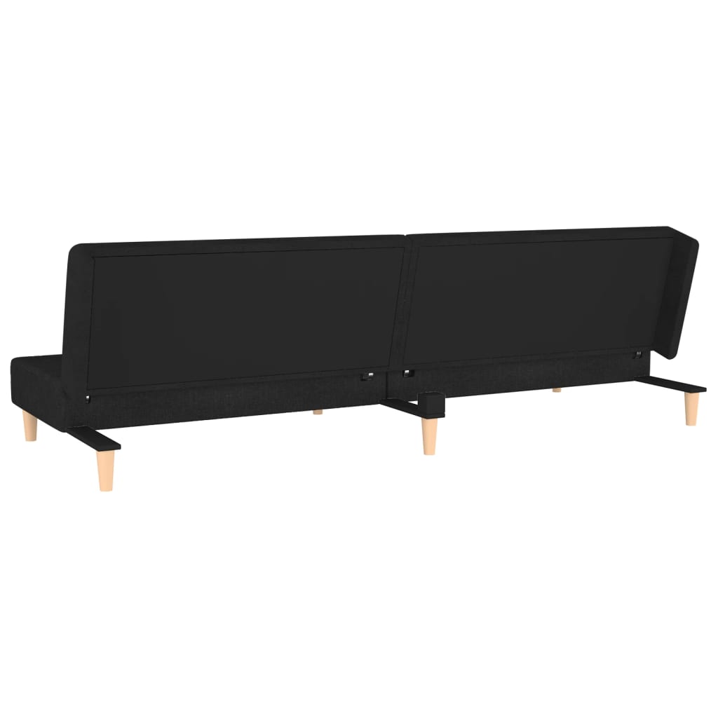 Sofá Cama Justine  - De 2 Lugares - Com 2 Almofadas - Cor Preto - Estrutura em Madeira, Acolchoado em Espuma e Estofamento em Tecido - 200x84,5-100x69-32 cm - Design Nórdico