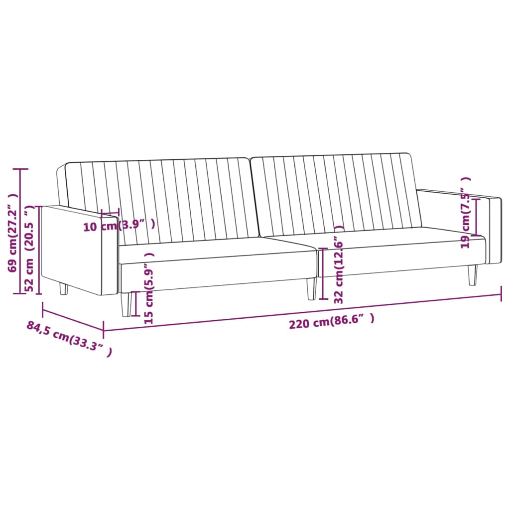 Sofá-cama de 2 lugares veludo cinzento-escuro