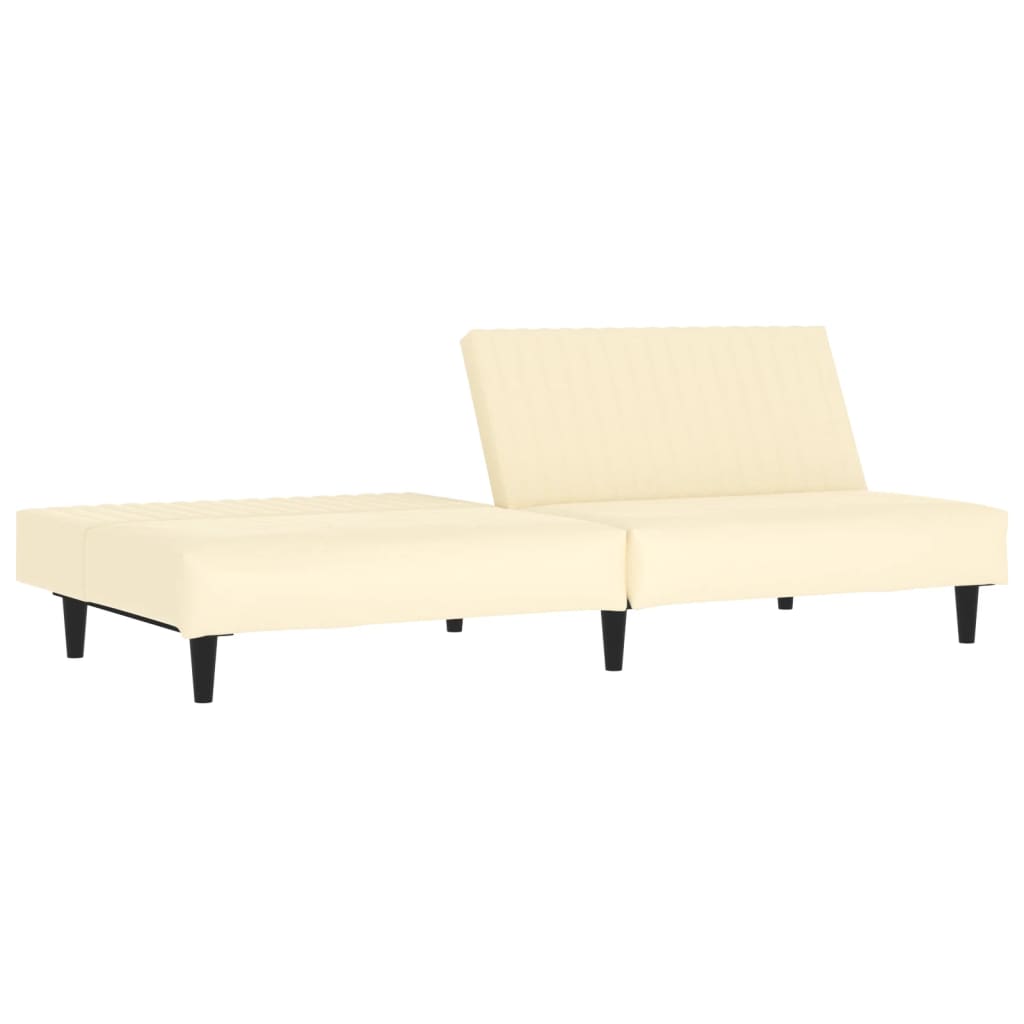 Sofá-cama de 2 lugares couro artificial cor creme