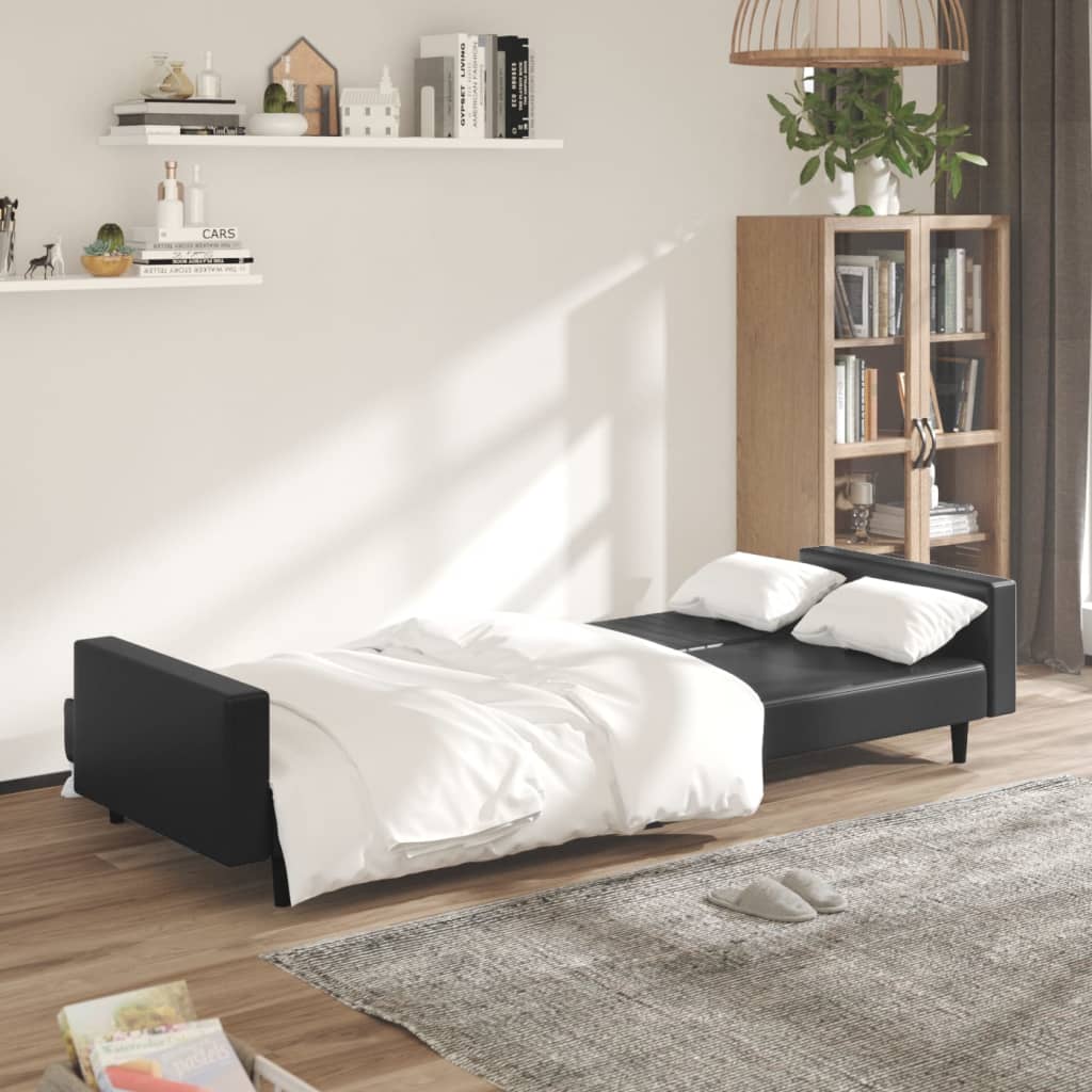 Sofá-Cama Life em Couro Artificial - Preto - Design Nórdico