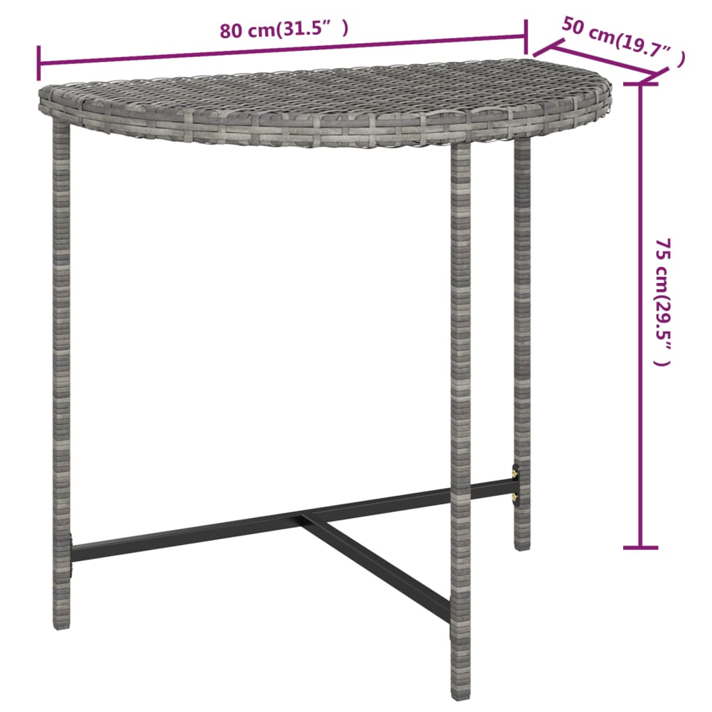 Mesa de jardim 80x50x75 cm vime PE cinzento