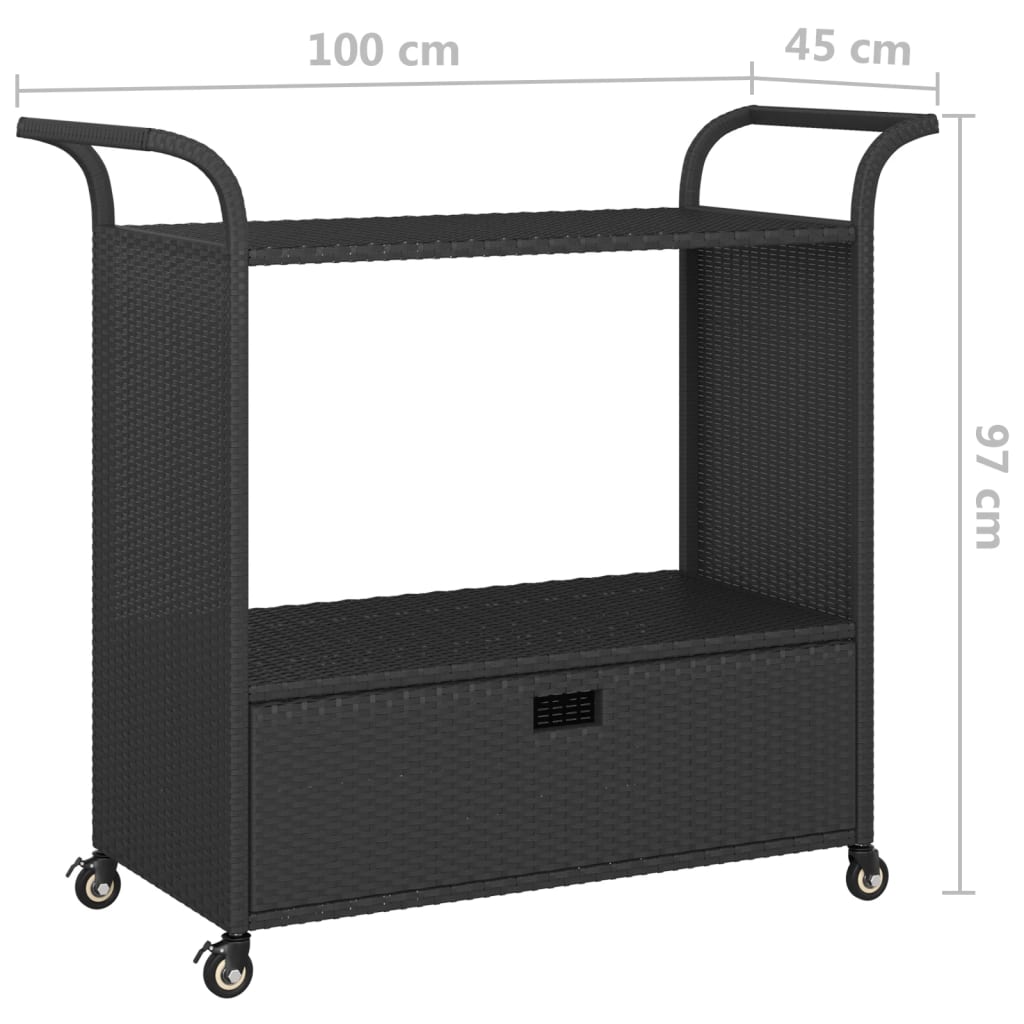 Carrinho de bar com gaveta 100x45x97 cm vime PE preto