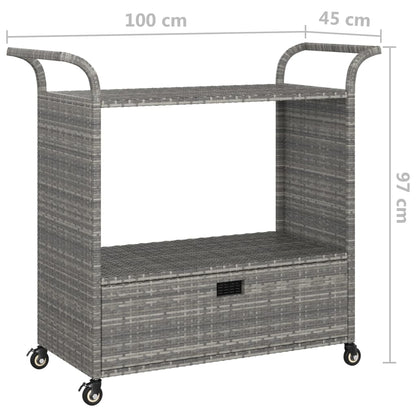 Carrinho de bar com gaveta 100x45x97 cm vime PE cinzento