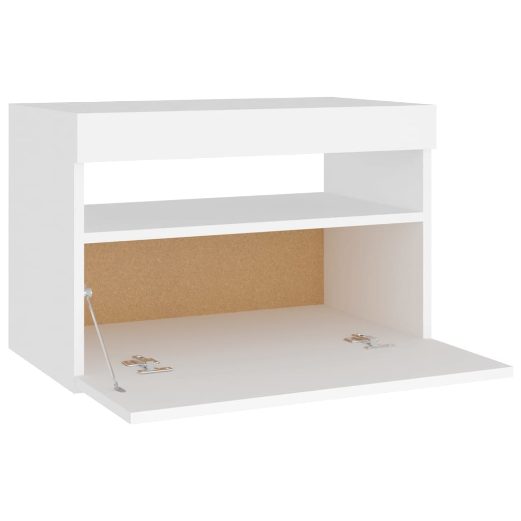 Mesa de cabeceira & luzes LED 60x35x40 cm deriv. madeira branco