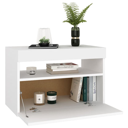 Mesa de cabeceira & LED 2 pcs 60x35x40 cm deriv. madeira branco