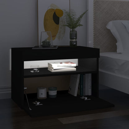 Mesa de cabeceira & luzes LED 60x35x40 cm deriv. madeira preto