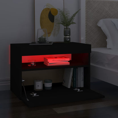 Mesa de cabeceira & luzes LED 60x35x40 cm deriv. madeira preto