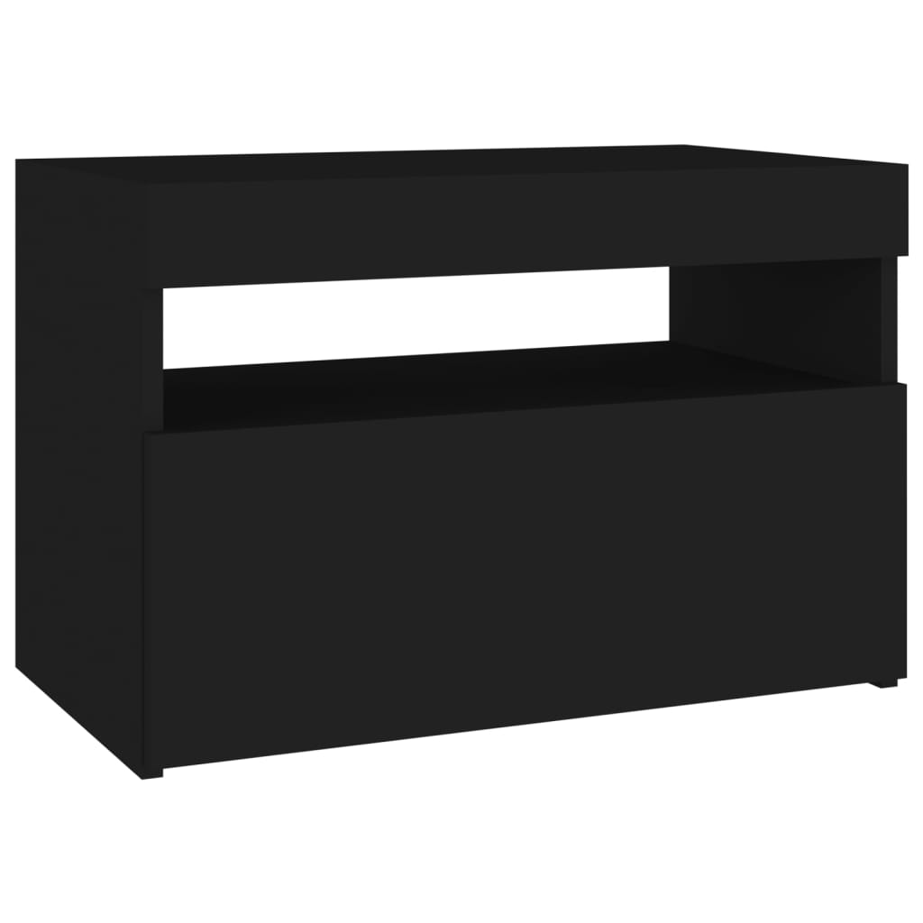 Mesa de cabeceira & luzes LED 60x35x40 cm deriv. madeira preto