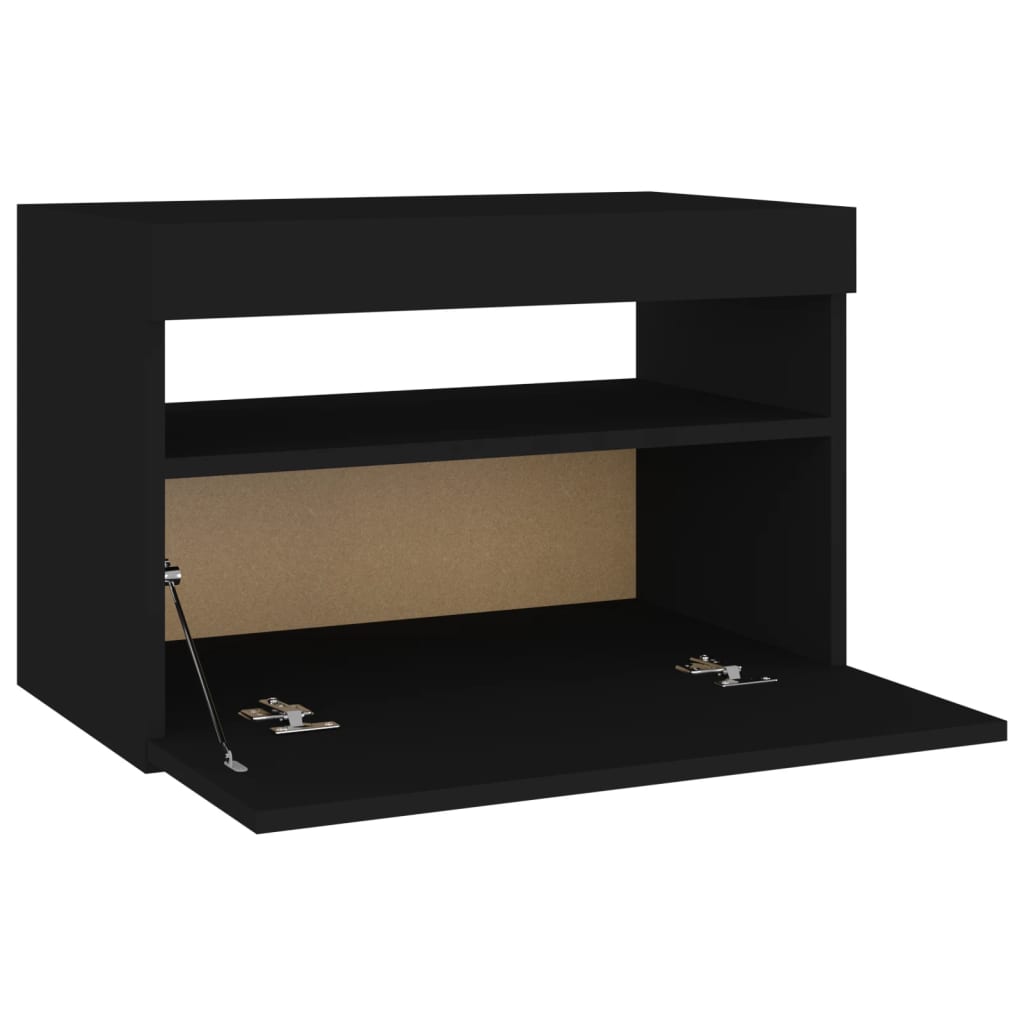 Mesa de cabeceira & luzes LED 60x35x40 cm deriv. madeira preto