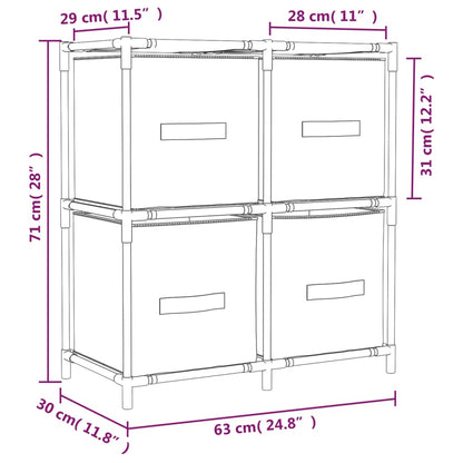 Armário de arrumação com 4 cestos tecido 63x30x71 cm aço cinza