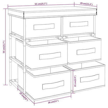 Armário de arrumação com 6 gavetas 55x29x55 cm aço preto