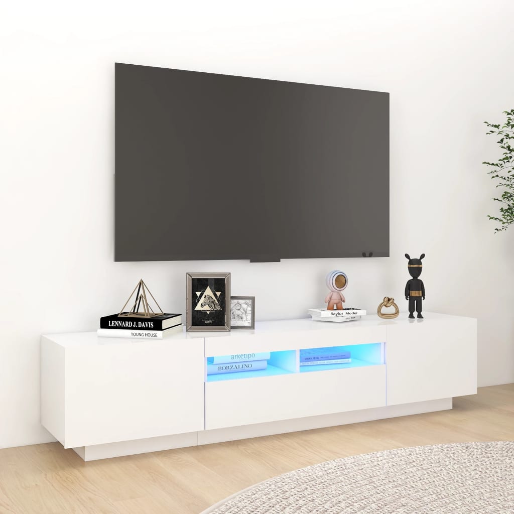 Móvel de TV Giancarlo com Luzes LED de 180cm - Branco - Design Moderno