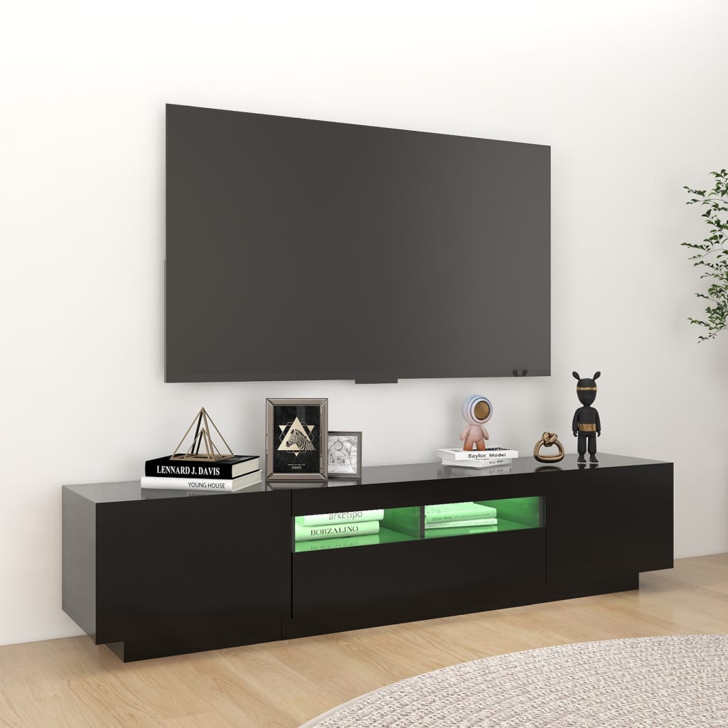 Móvel de TV Giancarlo com Luzes LED de 180cm - Preto - Design Moderno