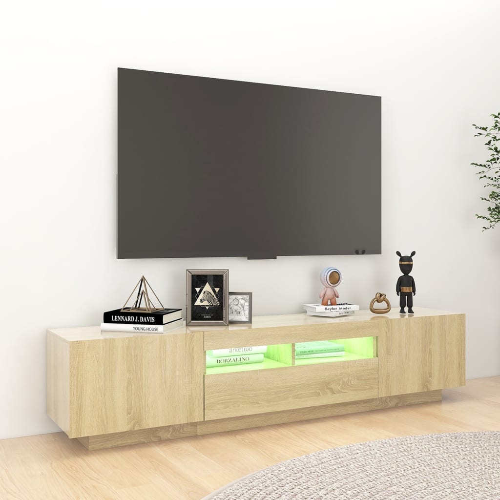 Móvel de TV Giancarlo com Luzes LED de 180cm - Carvalho - Design Moderno