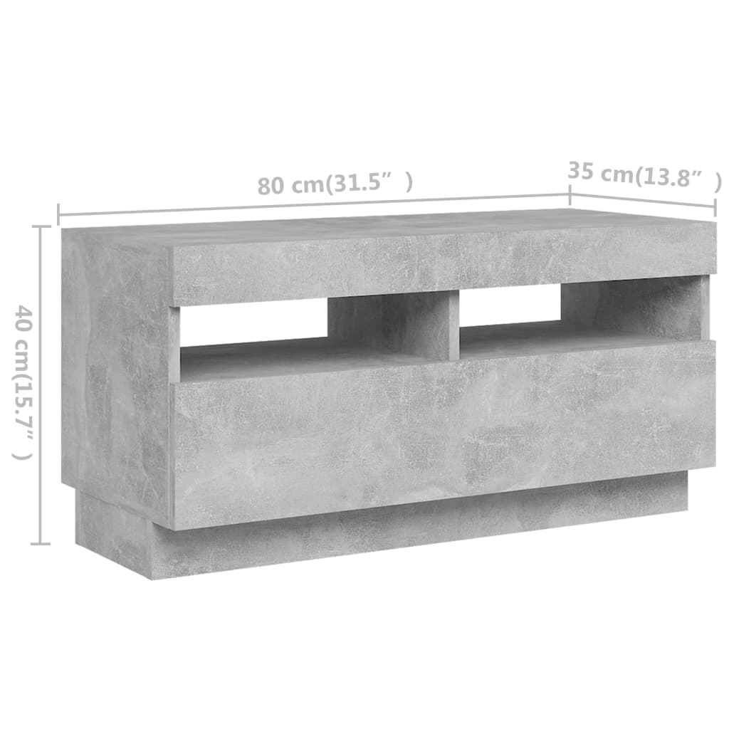 Móvel de TV com luzes LED 180x35x40 cm cinzento cimento