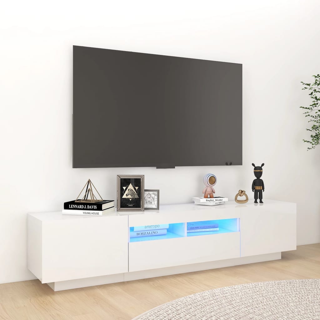 Móvel de TV Giancarlo com Luzes LED de 180cm - Branco Brilhante - Design Moderno