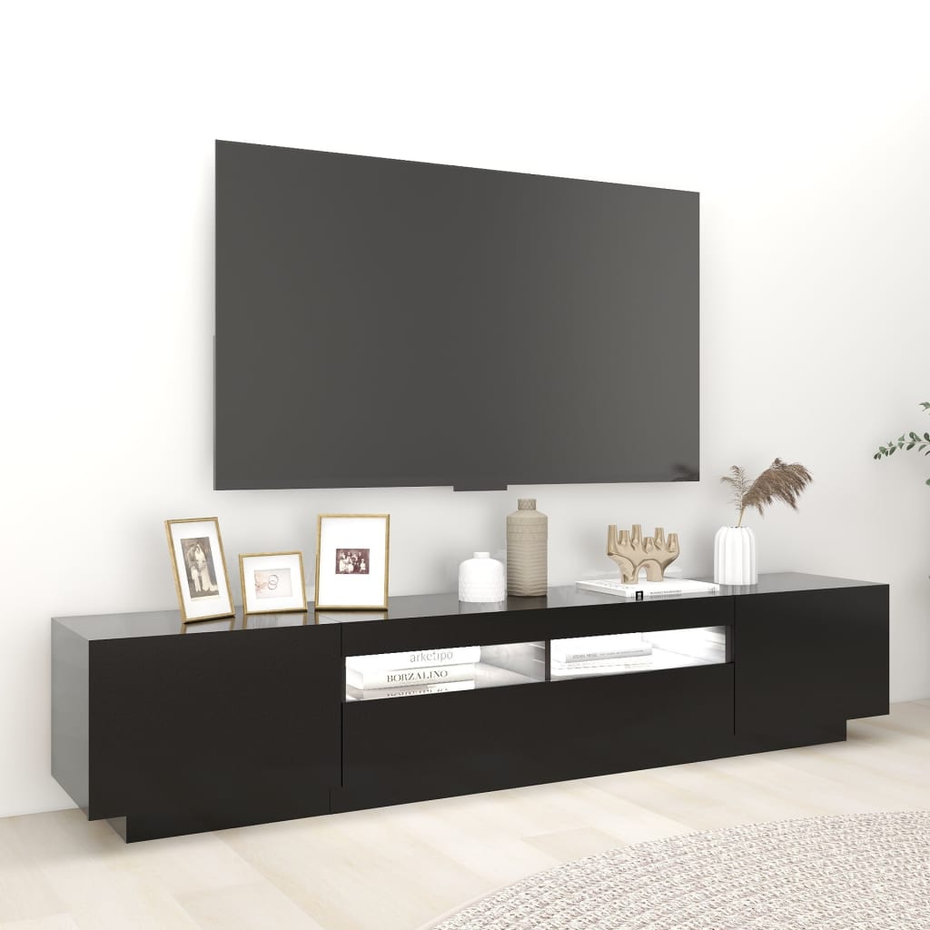 Móvel de TV Giancarlo com Luzes LED de 200cm - Preto - Design Moderno