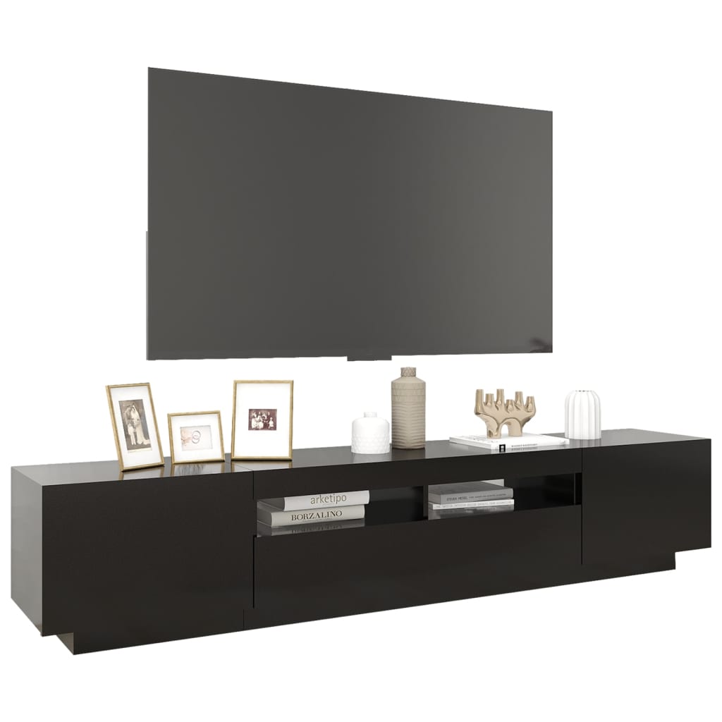 Móvel de TV Giancarlo com Luzes LED de 200cm - Preto - Design Moderno