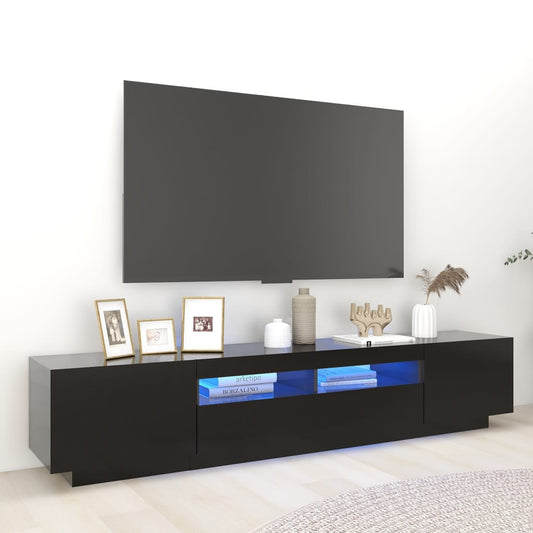 Móvel de TV Giancarlo com Luzes LED de 200cm - Preto - Design Moderno