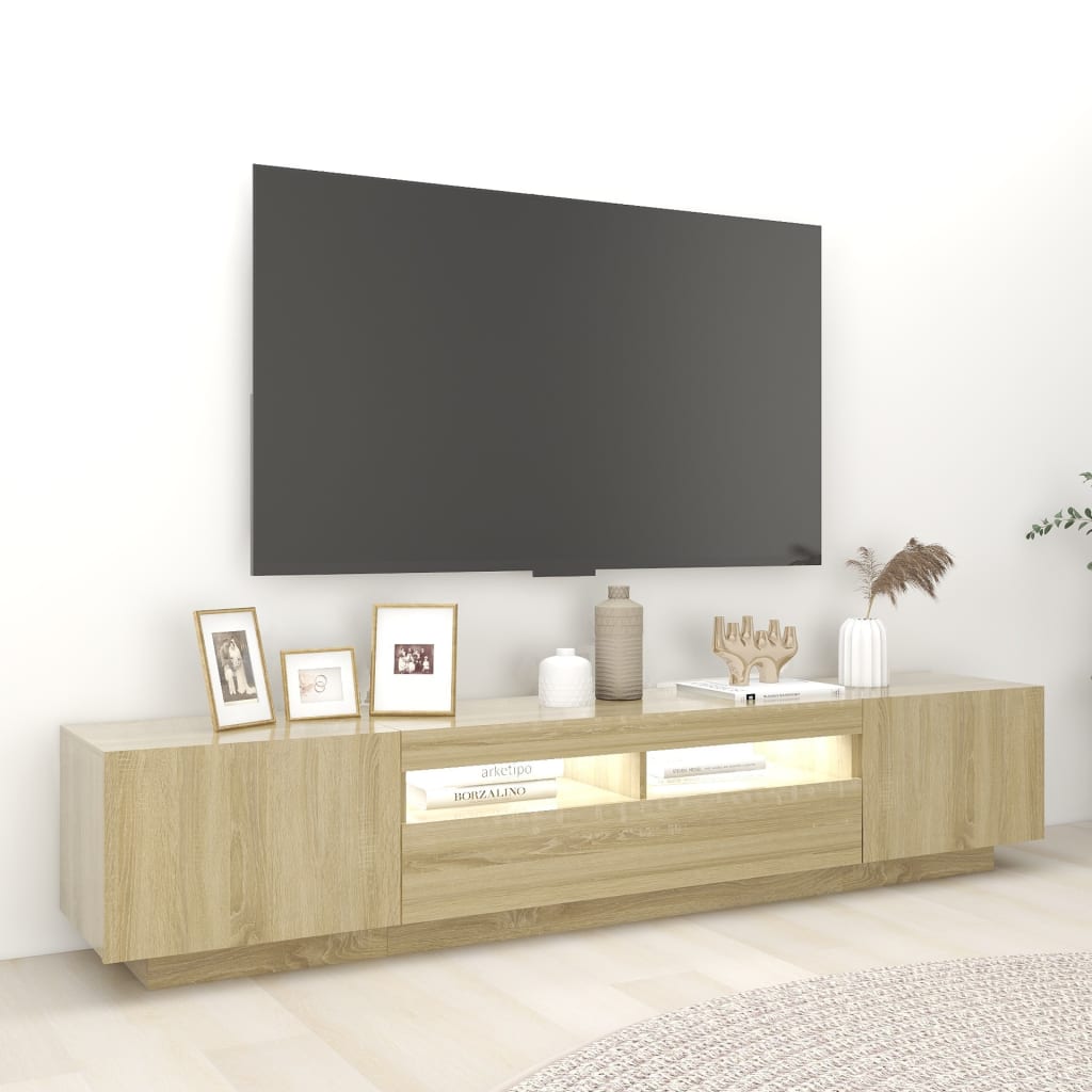 Móvel de TV Giancarlo com Luzes LED de 200cm - Carvalho - Design Moderno