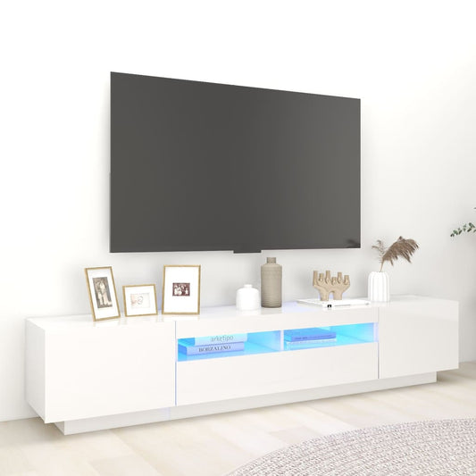 Móvel de TV Giancarlo com Luzes LED de 200cm - Branco Brilhante - Design Moderno