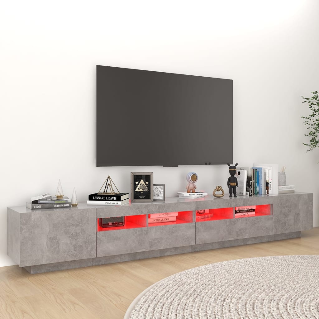 Móvel de TV Giancarlo com Luzes LED de 260cm - Cinzento Cimento - Design Moderno