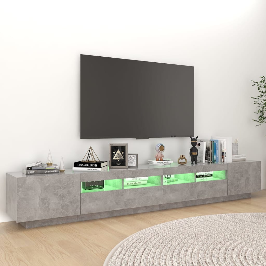 Móvel de TV Giancarlo com Luzes LED de 260cm - Cinzento Cimento - Design Moderno