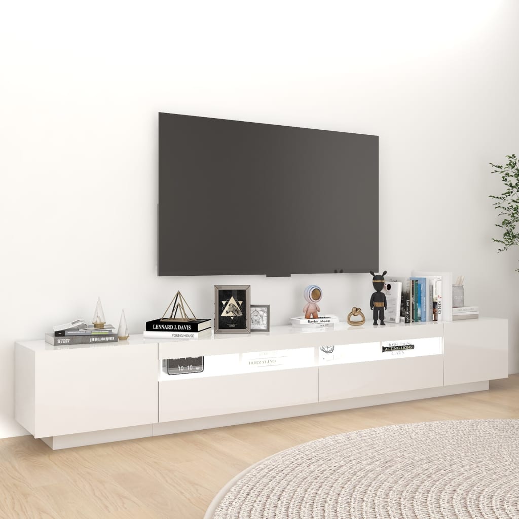 Móvel de TV Giancarlo com Luzes LED de 260cm - Branco Brilhante - Design Moderno