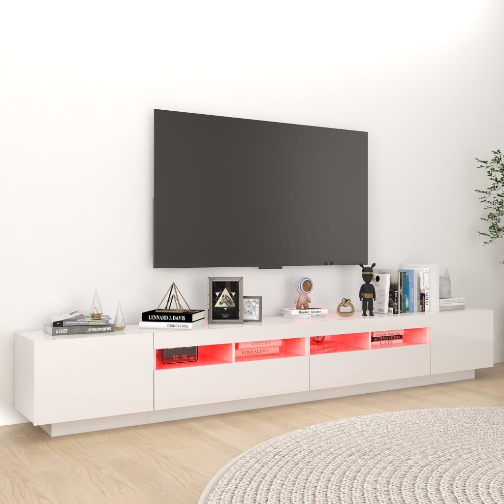 Móvel de TV Giancarlo com Luzes LED de 260cm - Branco Brilhante - Design Moderno