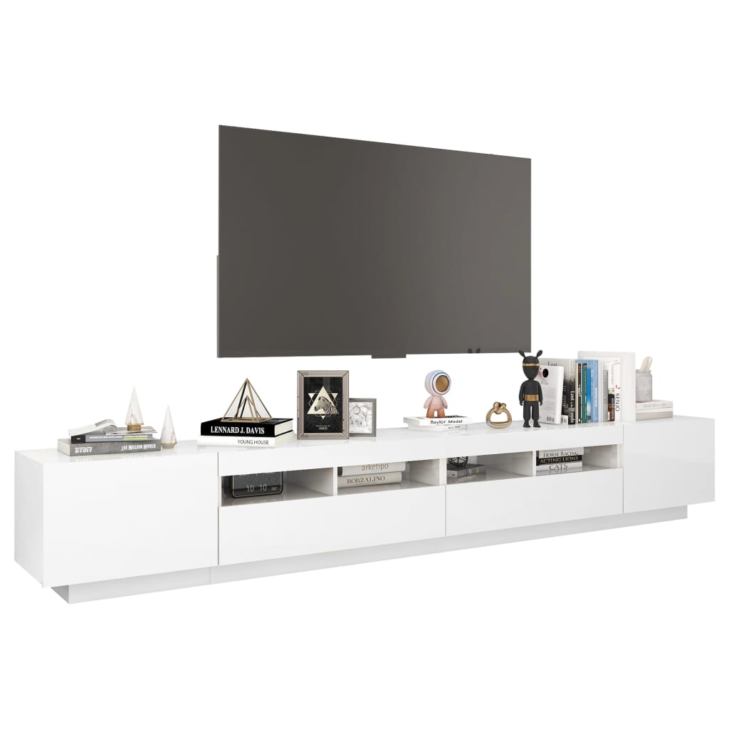 Móvel de TV Giancarlo com Luzes LED de 260cm - Branco Brilhante - Design Moderno