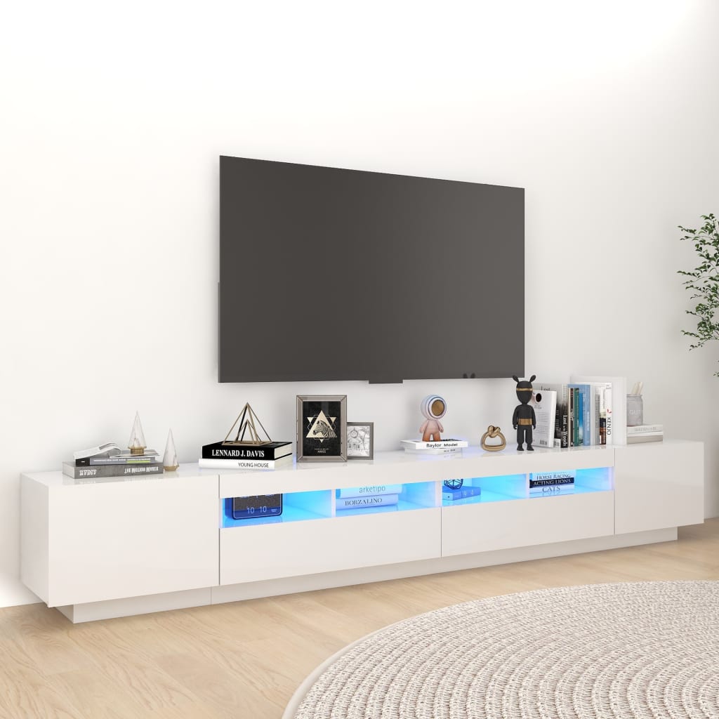 Móvel de TV Giancarlo com Luzes LED de 260cm - Branco Brilhante - Design Moderno