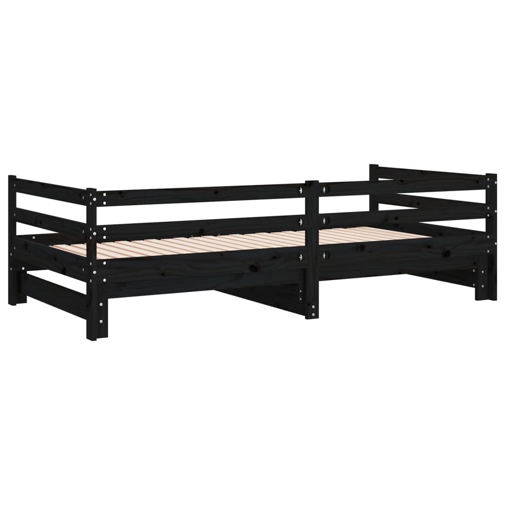 Estrutura sofá-cama de puxar 2x(90x200) cm pinho maciço preto