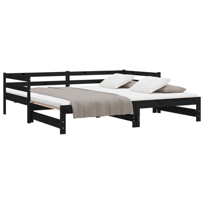 Estrutura sofá-cama de puxar 2x(90x200) cm pinho maciço preto