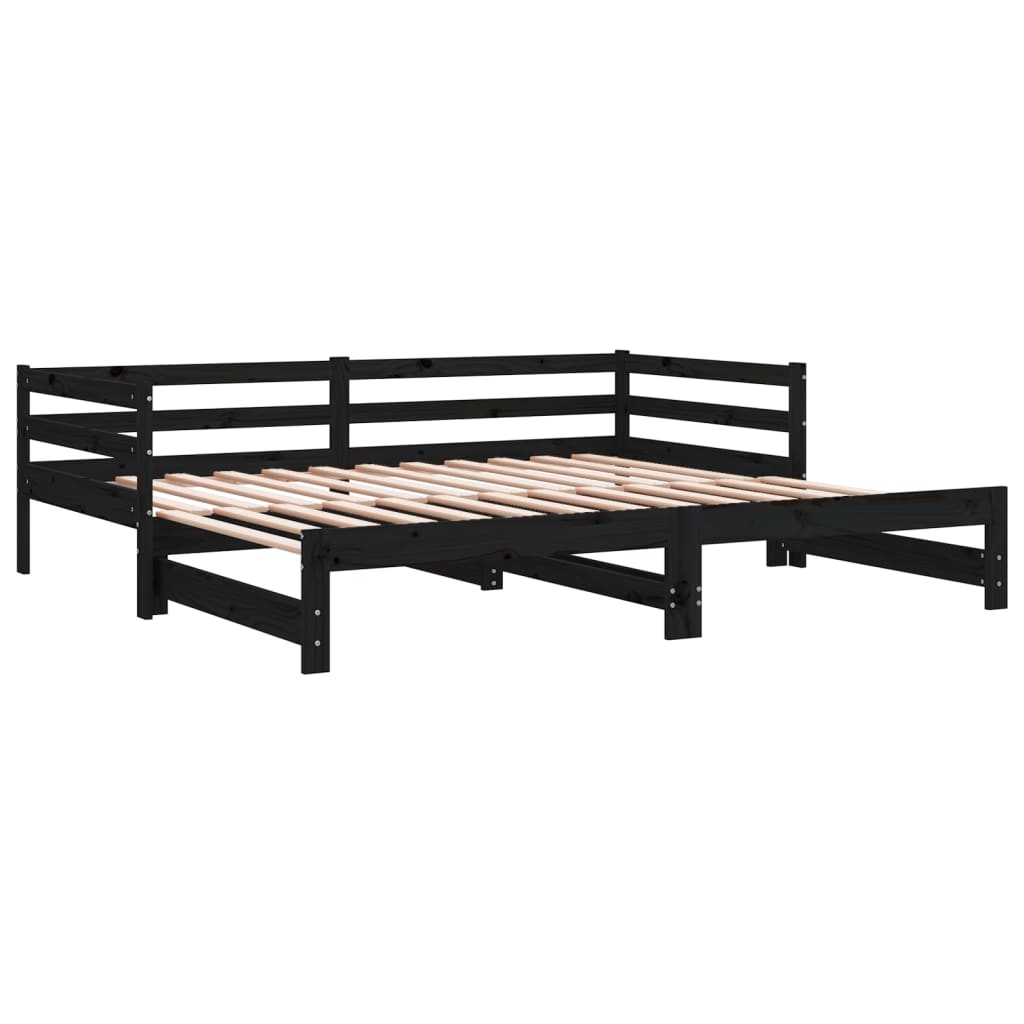 Estrutura sofá-cama de puxar 2x(90x200) cm pinho maciço preto