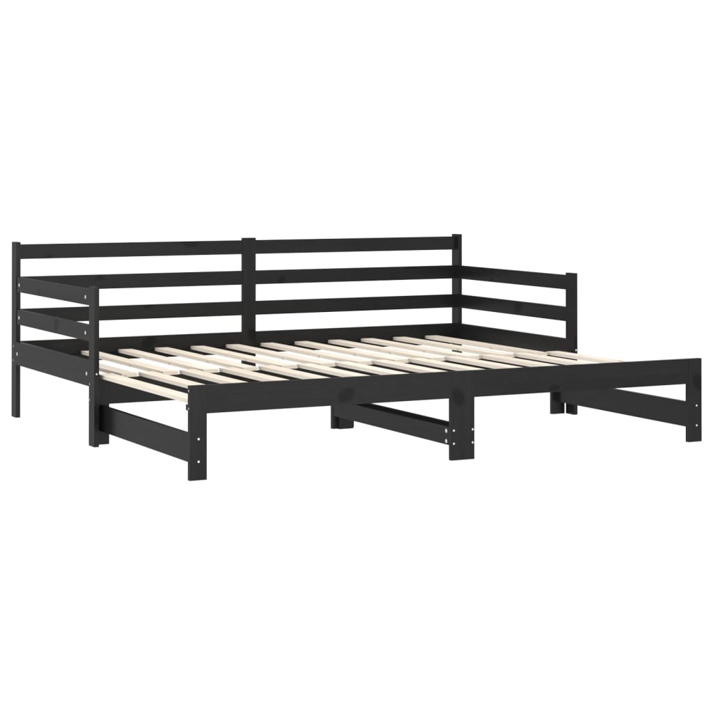 Estrutura sofá-cama de puxar 2x(90x200) cm pinho maciço preto