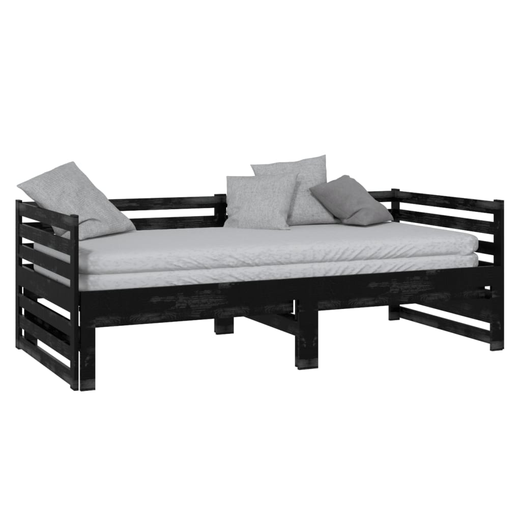 Estrutura sofá-cama de puxar 2x(90x200) cm pinho maciço preto