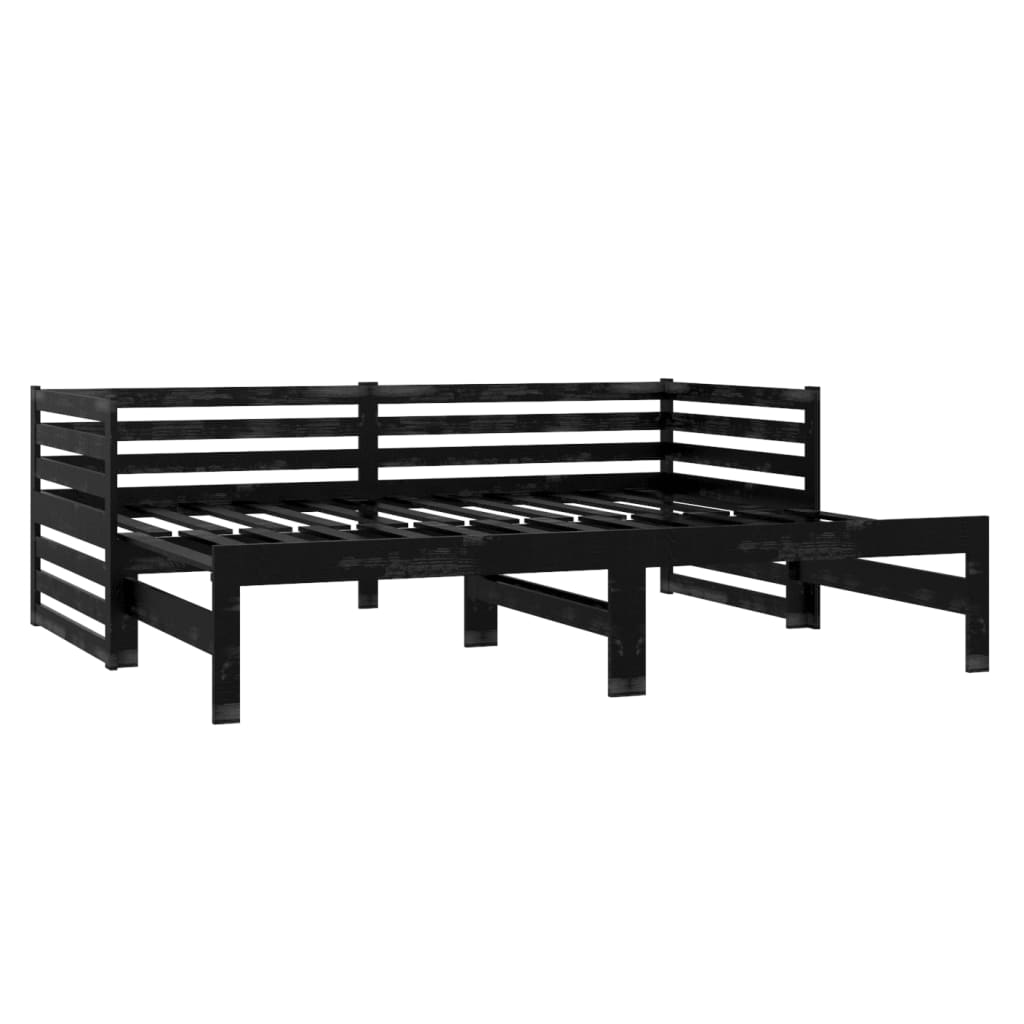 Estrutura sofá-cama de puxar 2x(90x200) cm pinho maciço preto