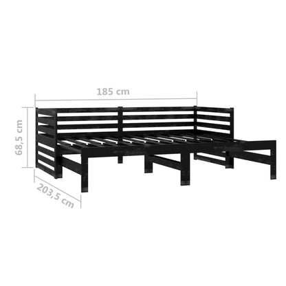 Estrutura sofá-cama de puxar 2x(90x200) cm pinho maciço preto