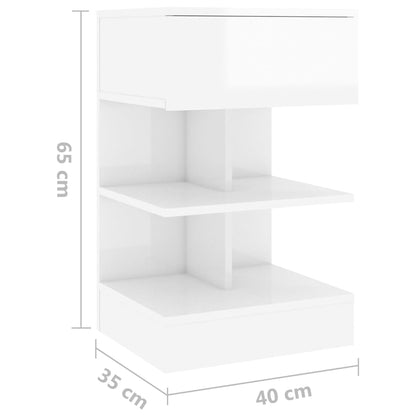 Mesa de cabeceira 40x35x65 cm contraplacado branco brilhante