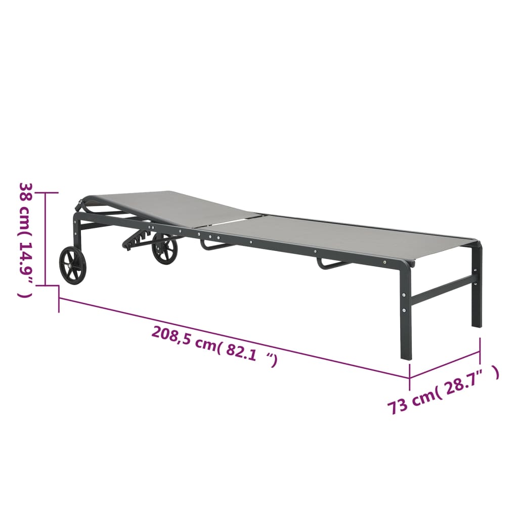 Espreguiçadeiras com mesa 2 pcs textilene e aço