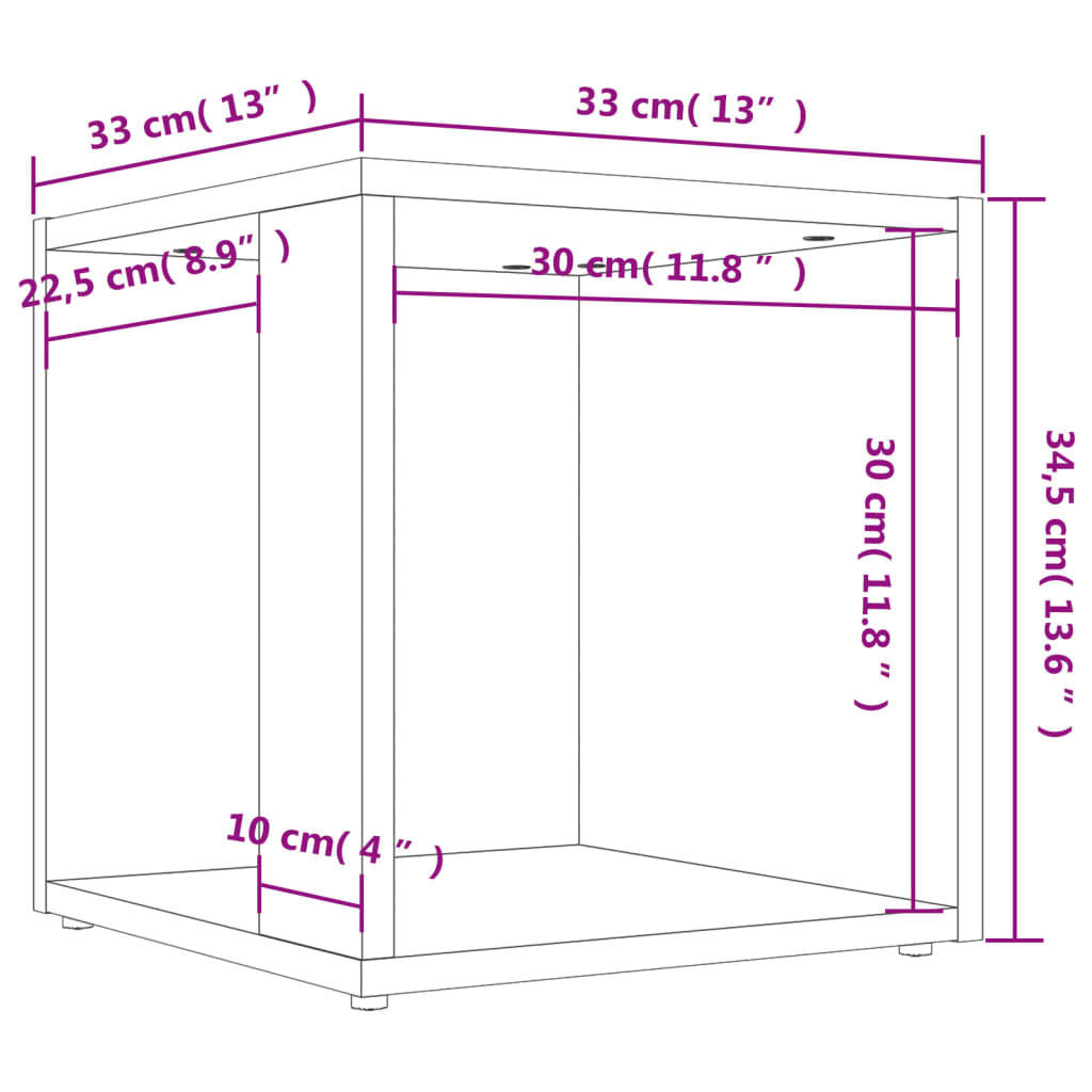 Mesa de apoio 33x33x34,5 cm contraplacado cinzento cimento