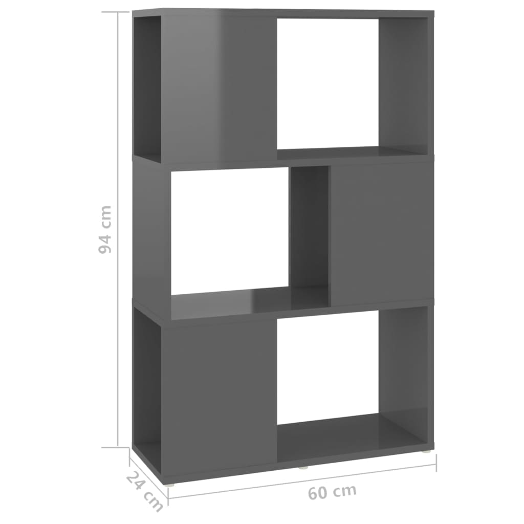 Estante/divisória 60x24x94 cm contraplacado cinzento brilhante