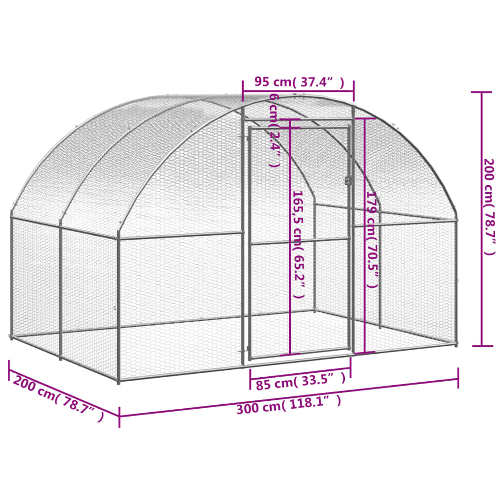 Galinheiro de exterior 3x2x2 m aço galvanizado