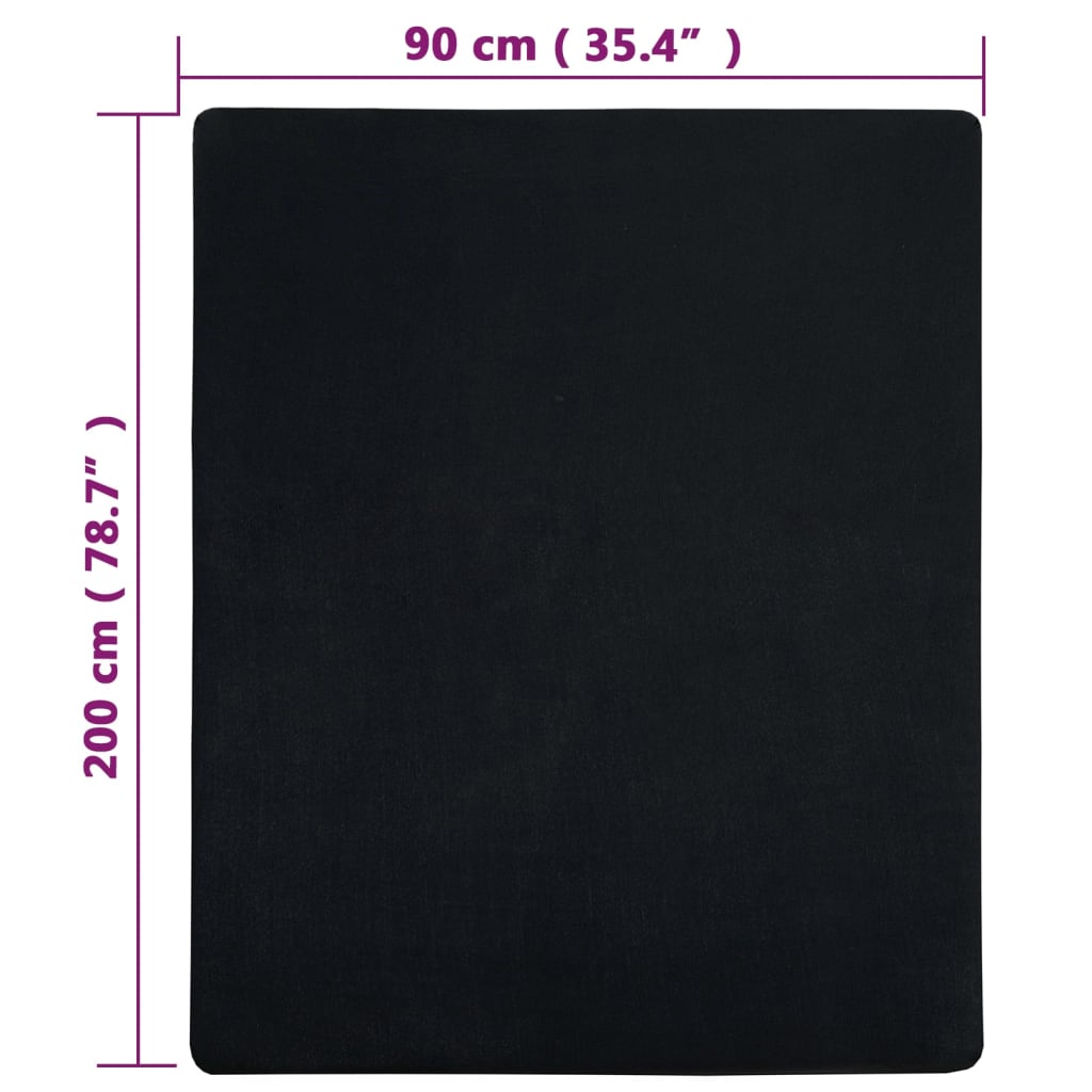 Lençol ajustável 90x200 cm algodão jersey preto