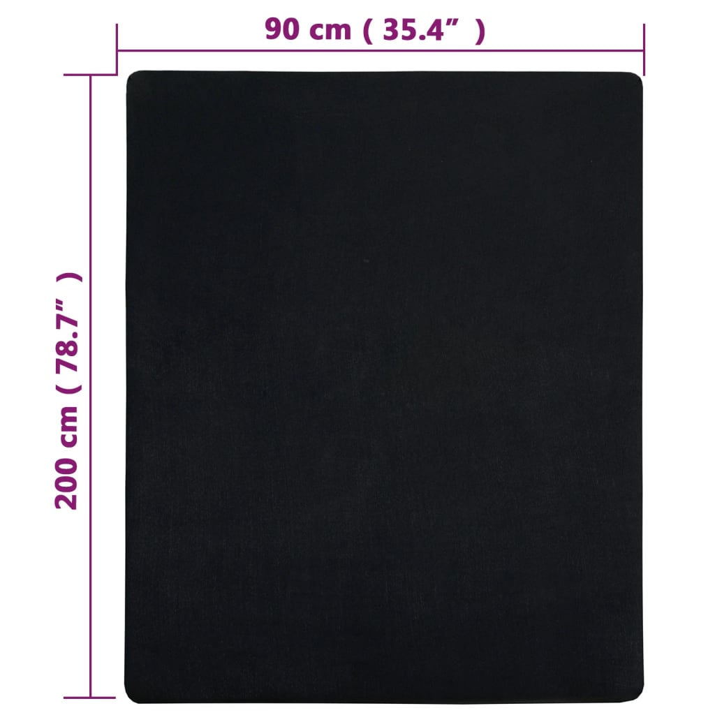 Lençóis ajustáveis 2 pcs 90x200 cm algodão jersey preto