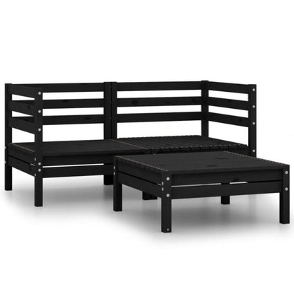 3 pcs conjunto lounge de jardim pinho maciço preto